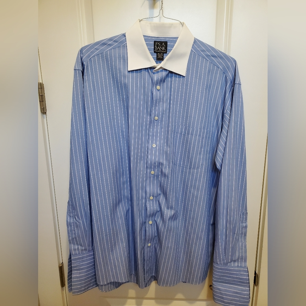 Jos A Bank Men's Dress Shirt 161/2 -35 with French cuffs